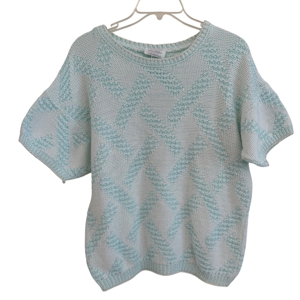 Vintage Across America Knit Maven Short Sleeve Sweater Mint Green Geometric USA